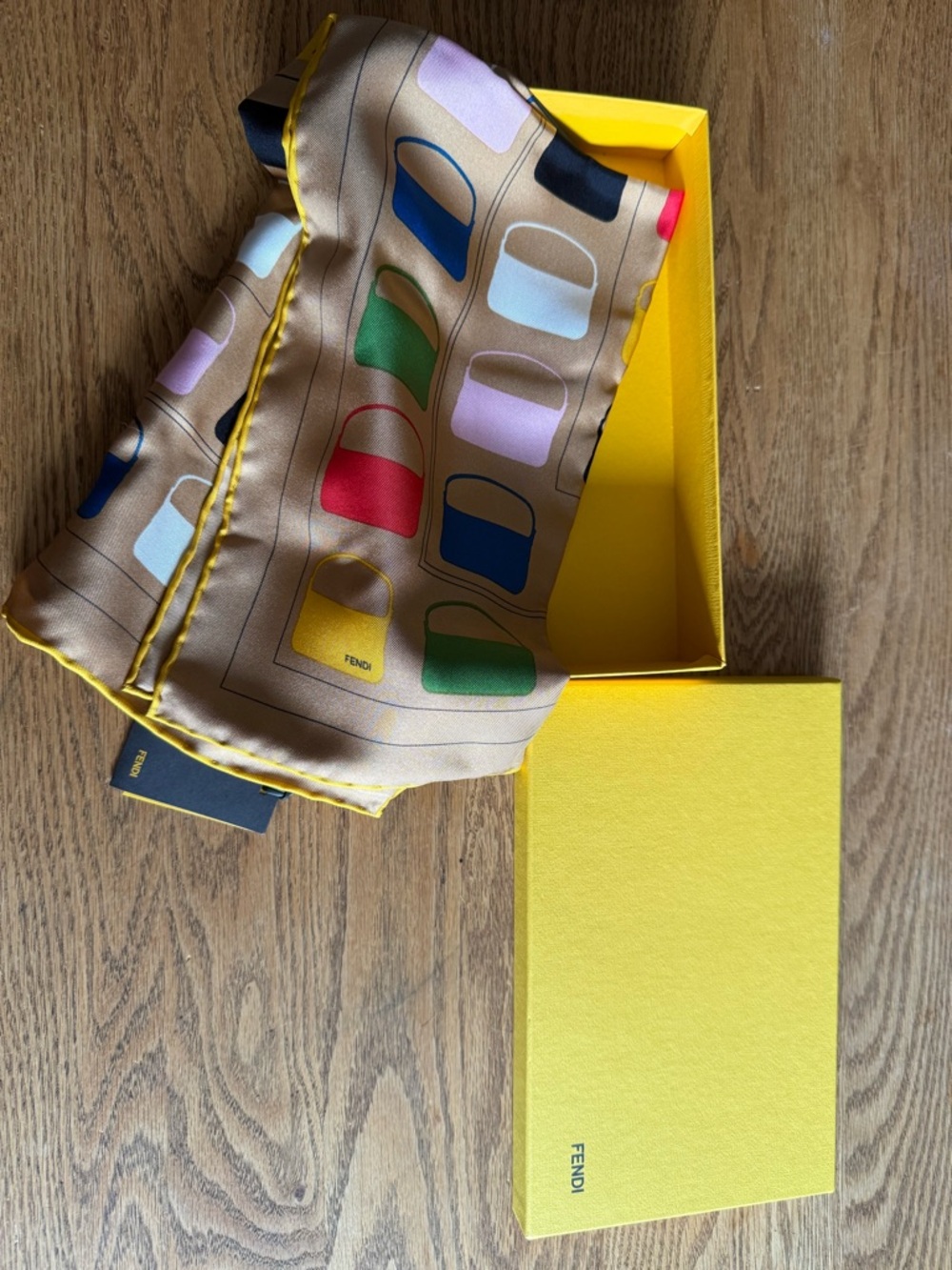 Fendi Silk Scarf in Beige with Yellow and Red Accents